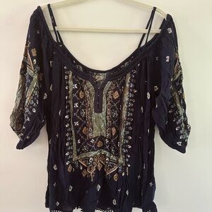 Bohemian Navy and Green Women's Top